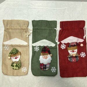 Christmas Gift Bags Buffalo Plaid Bottle Cover with Drawstring Rope Reusable Xma